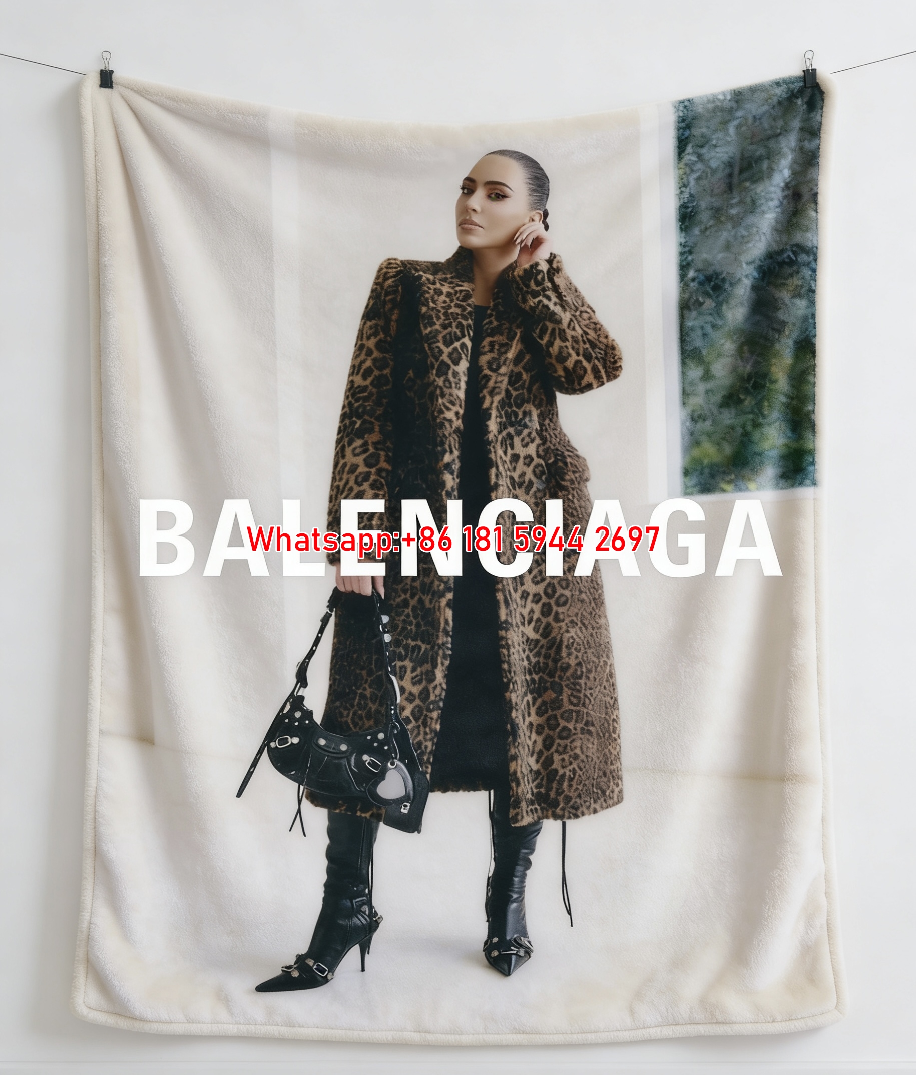 Balenciaga Logo Leopard Print Flannel Throw Blanket BA317